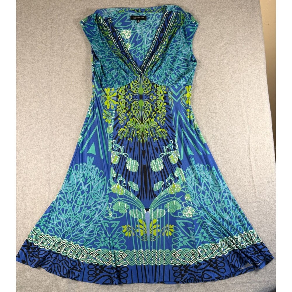 Jones NY Blue & Teal Abstract Fit-and-Flare Dress, size 10 Comfy Casual SKU114